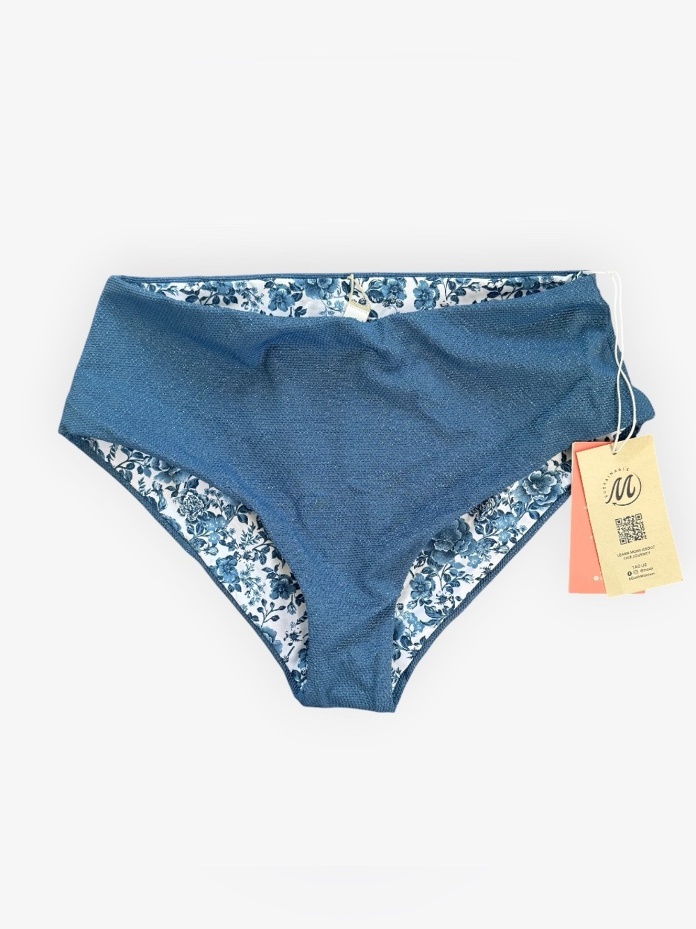 Maaji Bikini Bottom Women’s Reversible Blue White Floral Swim Size Large NWT